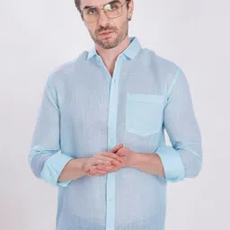 DIVISIVE Men Textured Spread Collar Linen Casual Shirt-image-97
