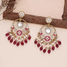 DIVASTRI Gold-Plated Artificial Stones Studded And Beaded Contemporary Chandbalis Earrings-picture-40