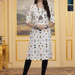 HERE&NOW Selection Of 3 Geometric Printed Round Neck Straight Kurtas-picture-22