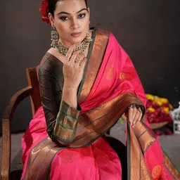 PEENGAX Ethnic Motifs Zari Silk Blend Handloom Kanjeevaram Saree image 5