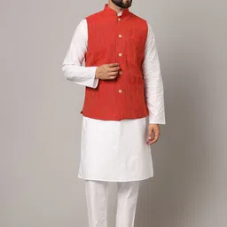 Latest Chikan Garments Striped Woven Nehru Jacket image 1