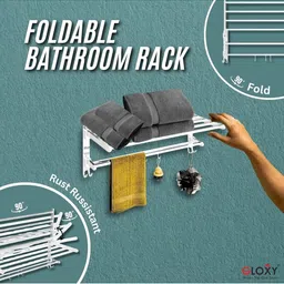 GLOXY Set Of 5 Silver-Toned Foldable Glossy Finish Stainless Steel Towel Holder image 2