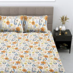 Myntra Elegant Homes White Printed Polycotton 300 TC King Bedsheet Sets 2.5 m x 2.25 m image 5