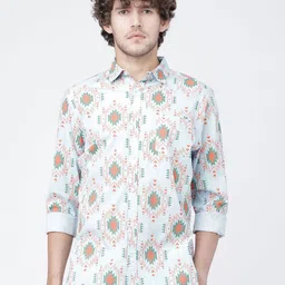LOCOMOTIVE Men Premiums Teal Printed Casual Slim Fit Shirt-image-0