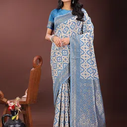 Mitera Woven Design Zari Linen Blend Saree-picture-13