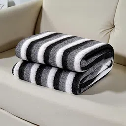 Aura Black & White Striped Fleece Mild Winter 120 GSM Blanket-picture-11