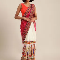 DIVASTRI Ethnic Motifs Beads and Stones Pure Georgette Half and Half Bandhani Saree-picture-12