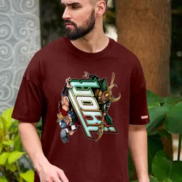Metronaut Thor Printed Drop Shoulder Sleeves Pure Cotton Oversized T-shirt-image-82