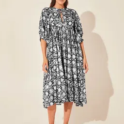 Mast & Harbour Floral Print Puff Sleeve A-Line Midi Dress-picture-19