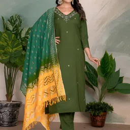 Pantos Women Ethnic Motifs Embroidered Kurta with Trousers & Dupatta image 4