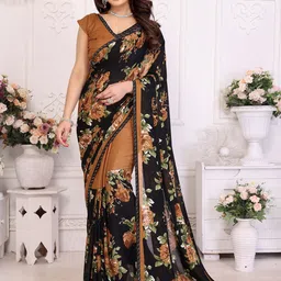 Moda Rapido Floral Beads and Stones Poly Georgette Saree-image-77