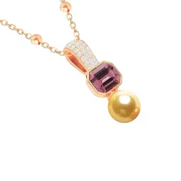 MINUTIAE Rose Gold-Plated Artificial Stones Studded & Beaded Square Pendant image 2
