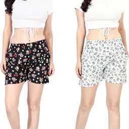 nisvaa by ribnee Pack of 2 Self Design Women Black, White Regular Shorts-picture-15