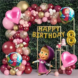 aniloons Burgundy Masha Birthday Party Decoration Set.-picture-28