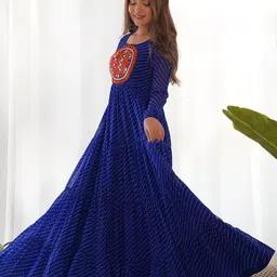 LABELKBBRAND Lehariya Printed Thread Work Tiered Georgette Fit and Flare Maxi Ethnic Dress image 4