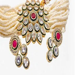 Sapraa Trends Rajwada Rajasthani Traditional Pearl Beaded Meenakari Peacock Necklace Set image 2
