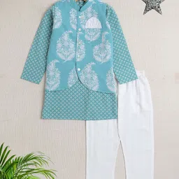 The Magic Wand Boys Floral Printed Regular Pure Cotton Kurta with Trousers-picture-25