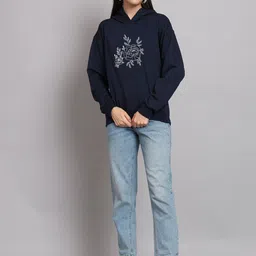 Obaan Women Floral Printed Hooded Sweatshirt-image-33