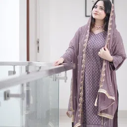 CaniBani Women Ethnic Motifs Embroidered Regular Thread Work Kurta with Trousers & With Dupatta image 4