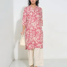 RANGMANCH BY PANTALOONS Floral Printed Mandarin Collar Straight Kurta-image-59