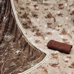 HERE&NOW Floral Embroidred Beads And Stones Unstitched Dress Material image 2