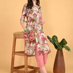 GOLDSTROMS Floral Printed Round Neck Maternity Kurta With Trousers image 2