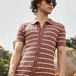 Campus Sutra Men Comfort Horizontal Striped Spread Collar Shirt-picture-13