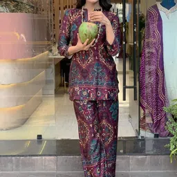 SRF JAIPUR Printed Mandarin Collar Tunic & Trousers Co-Ords image 3