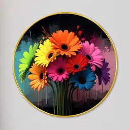 Livin'luxe Pink & Orange Wall Hallway Round Portrait Painting Wall Art 23 " x 23 " image 5