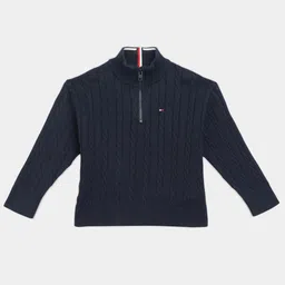 Tommy Hilfiger Boys High Neck Cable Knit Pure Cotton Half Zipper Pullover-picture-31