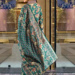 KALINI Women Floral Printed Regular Thread Work Pure Cotton Kurta with Trousers & With Dupatta image 3