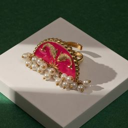 TEEJH Gold-Plated Stones-Studded & Beaded Finger Ring-picture-29