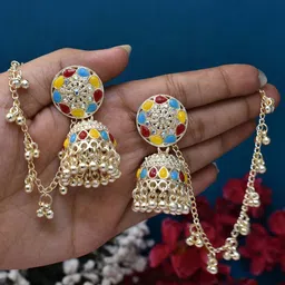 MEIRA JEWELLERY Silver Plated Artificial Stones Studded & Beaded Dome Shaped Jhumkas-picture-31