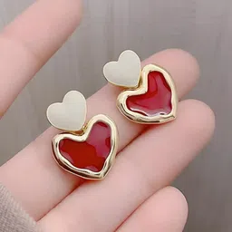 Nellist Gold Plated Heart Shaped Enamelled Drop Earrings-image-6
