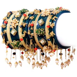 Zindura Set Of 2 Gold-Plated Crystals-Studded & Beaded Chuda Bangles image 2