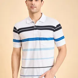 Duke Men Striped Polo Collar Pockets Cotton T-shirt-picture-44