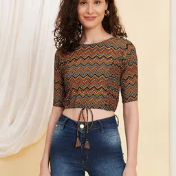 KALINI Women's Cotton Zig-Zag Printed Regular Blouse (Multi)-image-24