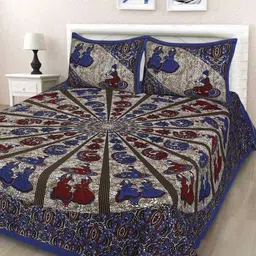 DGSM CRAFT Blue & Multicoloured Ethnic Motifs 144 TC Bedsheet with 2 Pillow Covers-picture-25