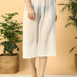 Oxolloxo Women Solid Elasticated Waist With Tie-Up Detail Beachwear Culottes-image-58