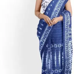 JALTHER Ethnic Motifs Linen Blend Block Print Saree-picture-13