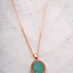 STYOLLO Rose Gold Plated American Diamond Studded Oval Pendant With Chain-picture-24