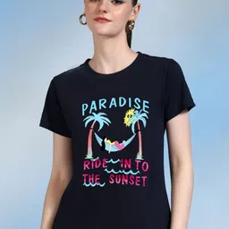 Moda Rapido Women Printed Bio Finish Raw Edge T-shirt-image-81