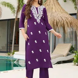 KALINI Women Embroidered Pure Cotton Kurta Sets With Dupatta image 2