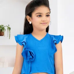 Lei-Chie Girls Floral Applique Flutter Sleeve Ruffles Crop Top-picture-24