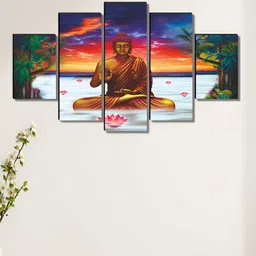 SAF White & Orange 5 Pieces Religious Wall Paintings-image-62