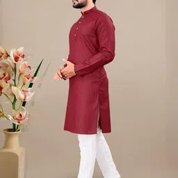 shreeram SHIVGARMENT Men Solid Straight Kurta (Maroon) image 2