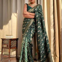 sanjana  silk SANJANA SILK Floral Zari Kanjeevaram Saree image 2