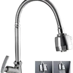 spazio Pulse Flexo SmartBuy Flexible Brass Swan Neck Flxo Play With 360 Degree Flexible Silver Hose & Dual Flow Pattern Hot/Cold Water For Kitchen Sink, Wash Basin Faucets Taps Chrome Finish Silver Plated Pillar Cock Pillar Tap Faucet-picture-28