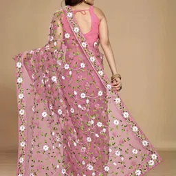 Peachmode Pink Net Sarees image 2