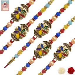 MEIRA JEWELLERY Set Of 5 Beaded Floral Rakhi Comes with Roli Chawal & Greeting Card-picture-30